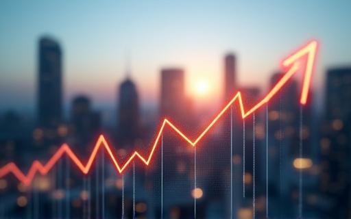 Graph showing increasing risk trends over a city skyline.