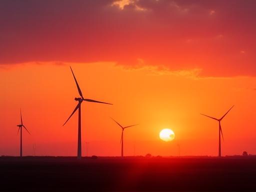 Wind turbines silhouetted against a sunset.