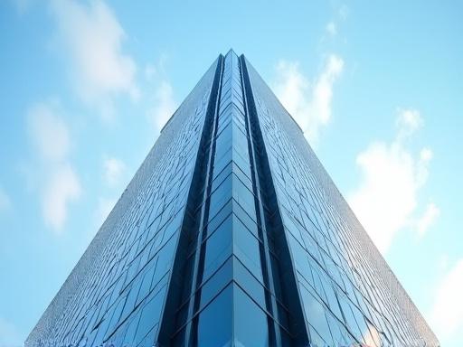 A modern skyscraper representing the financial district.